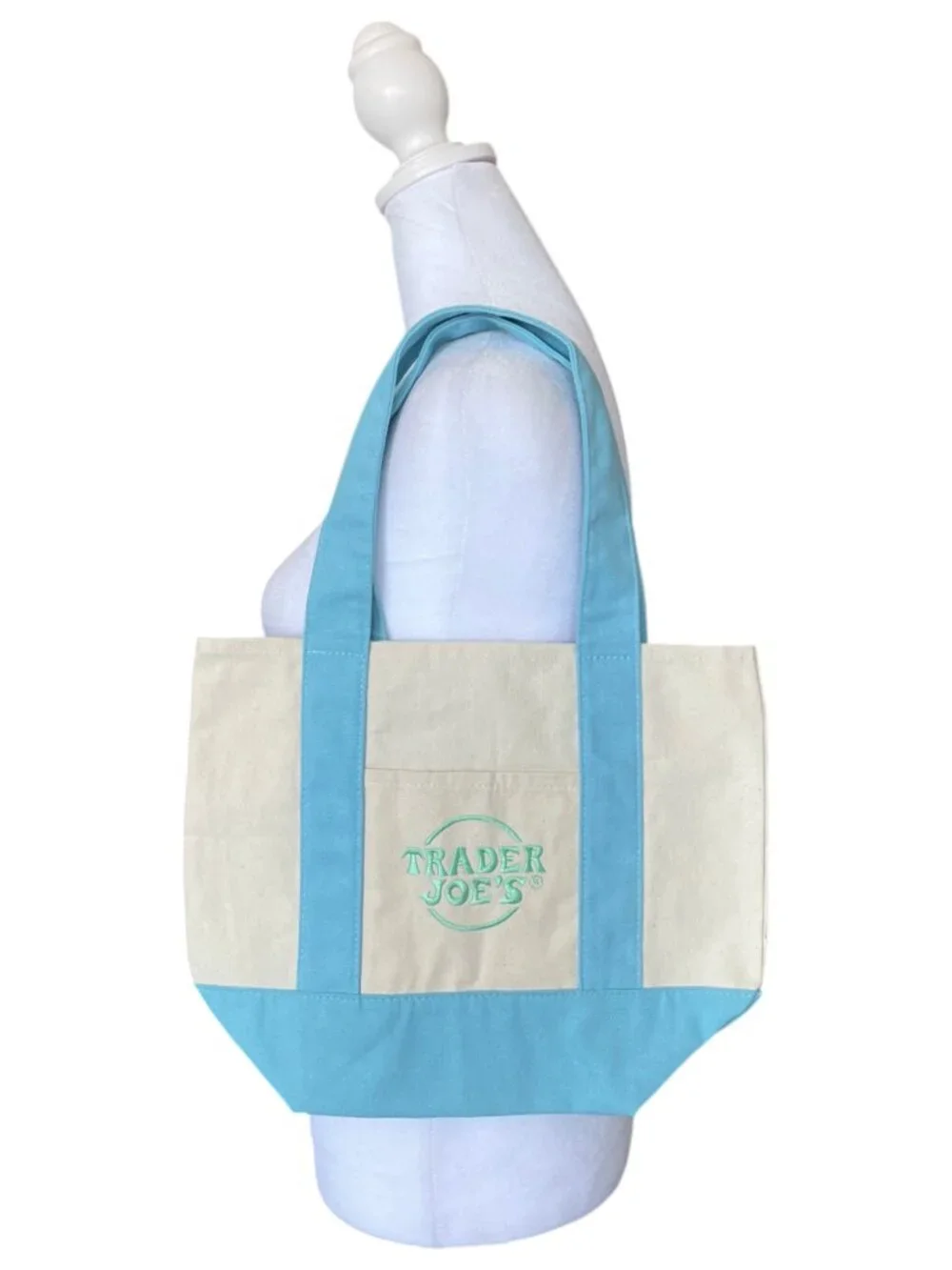 Trader Joe’s Mini Pastel Canvas Tote Bag Robin’s Egg Blue & Mint Green NWT